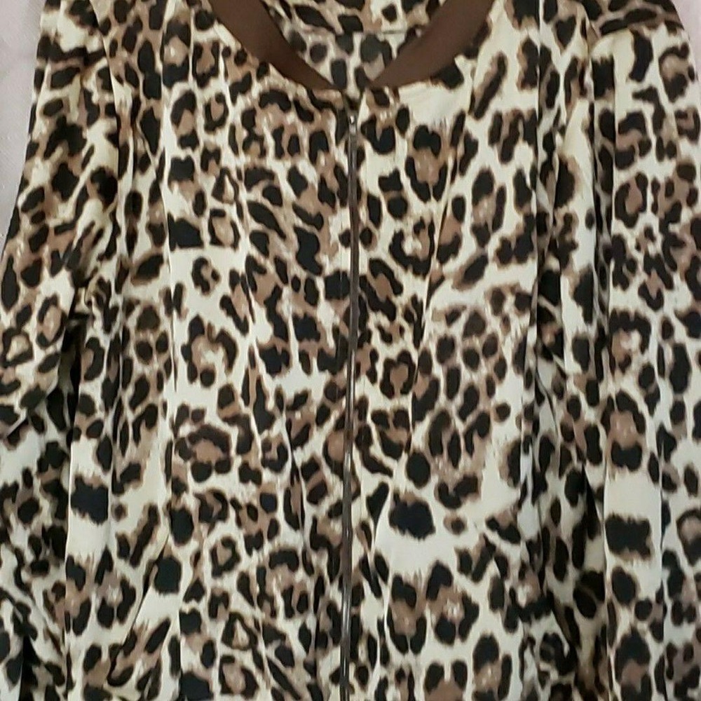 Mittoshop Jacket Womens XL Brown Leopard‎ Print Bomber Full Zip Collared